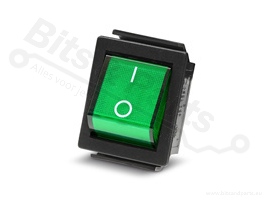 Switch rocker snap-in on/off rectangular green (0/1) DPST